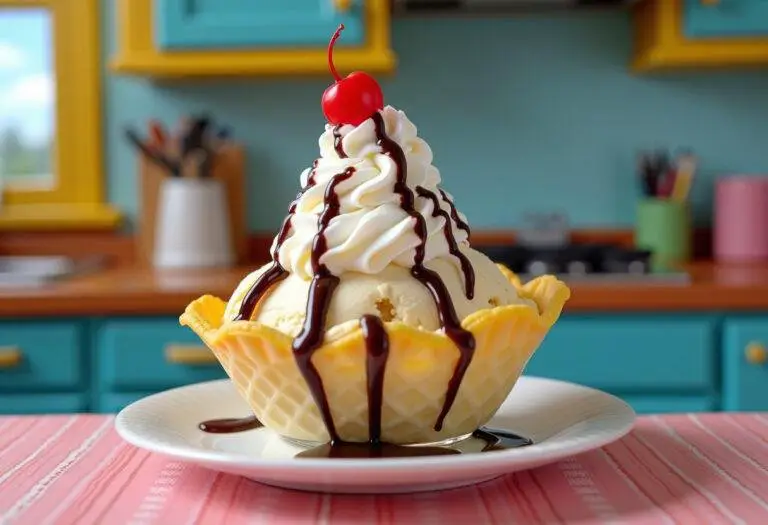 Final presentation of The Simpsons Ice Cream Sundae with vibrant layers and toppings, capturing the essence of a fun dessert.