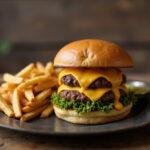 Final presentation of This Is Us Jack's Burgers showcasing delicious melted cheese and vibrant sides.