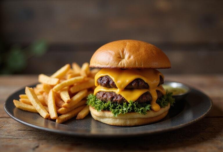 Final presentation of This Is Us Jack's Burgers showcasing delicious melted cheese and vibrant sides.