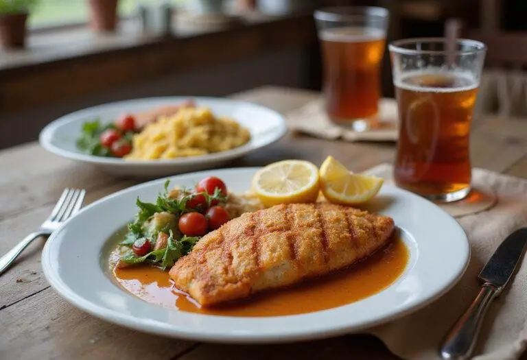 Finished True Blood Cajun Catfish served on a table, showcasing crispy fillet with sides, perfect for enjoying a delicious Cajun meal.