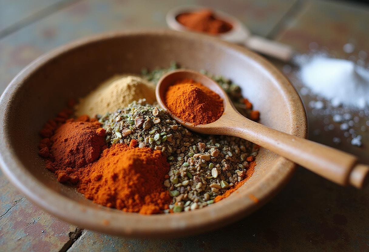 Cajun spice mixture for True Blood Cajun Catfish with colorful spices like paprika and cayenne, perfect for seasoning fish.