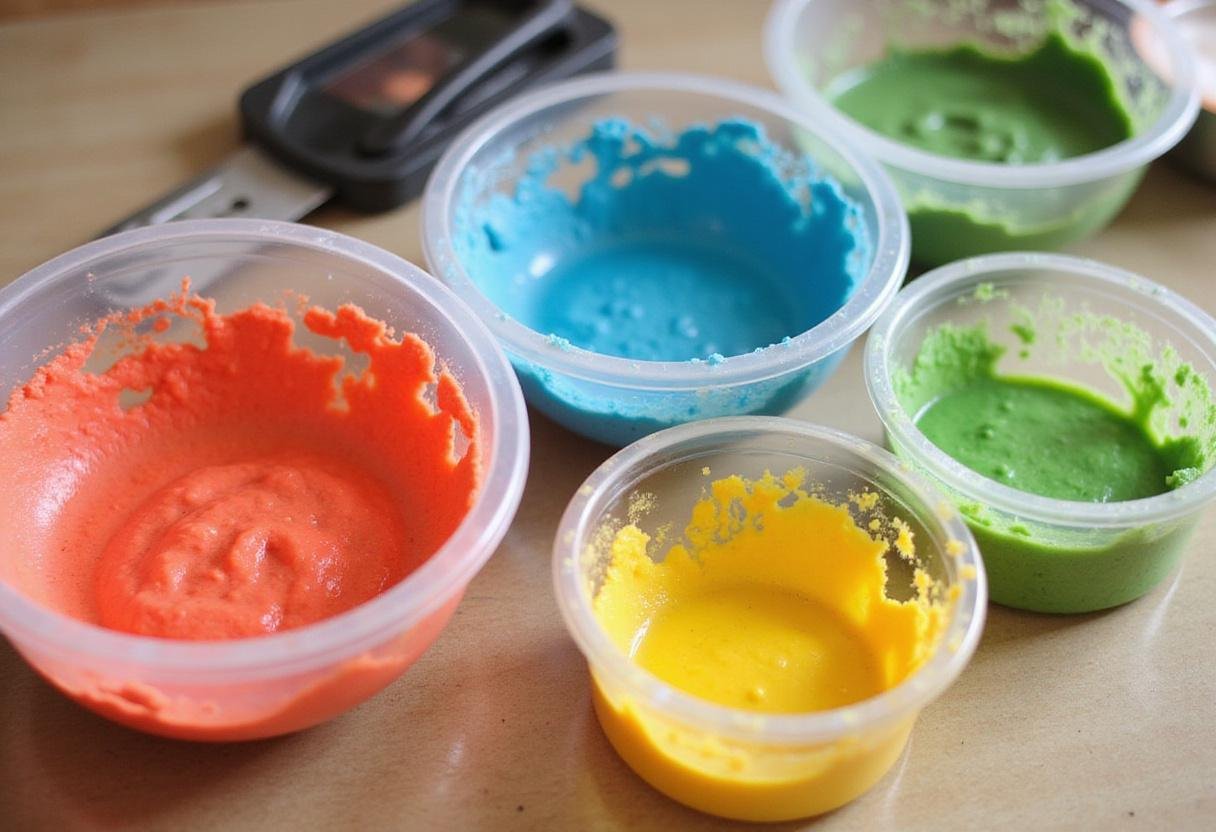 Colorful bowls of cookie dough ready for Wednesday Enid's Rainbow Cookies: showcasing how to make delightful multi-colored cookies filled with flavor.