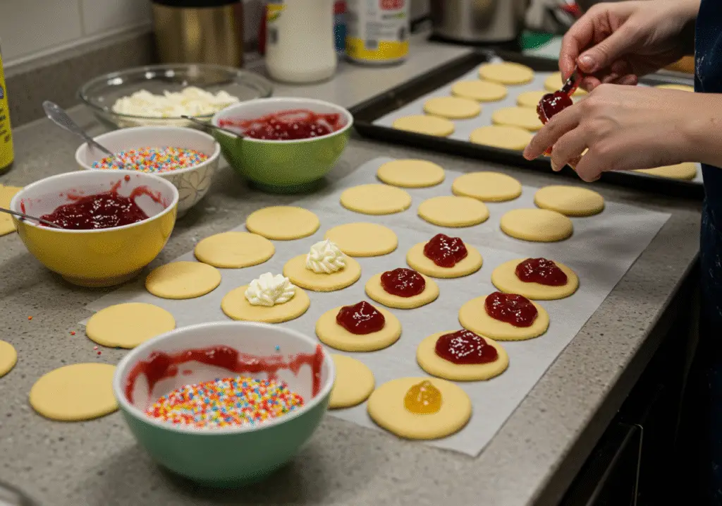 Filling the pastry dough with flavorful jam for Gilmore Girls Pop Tarts amid a vibrant kitchen setting.