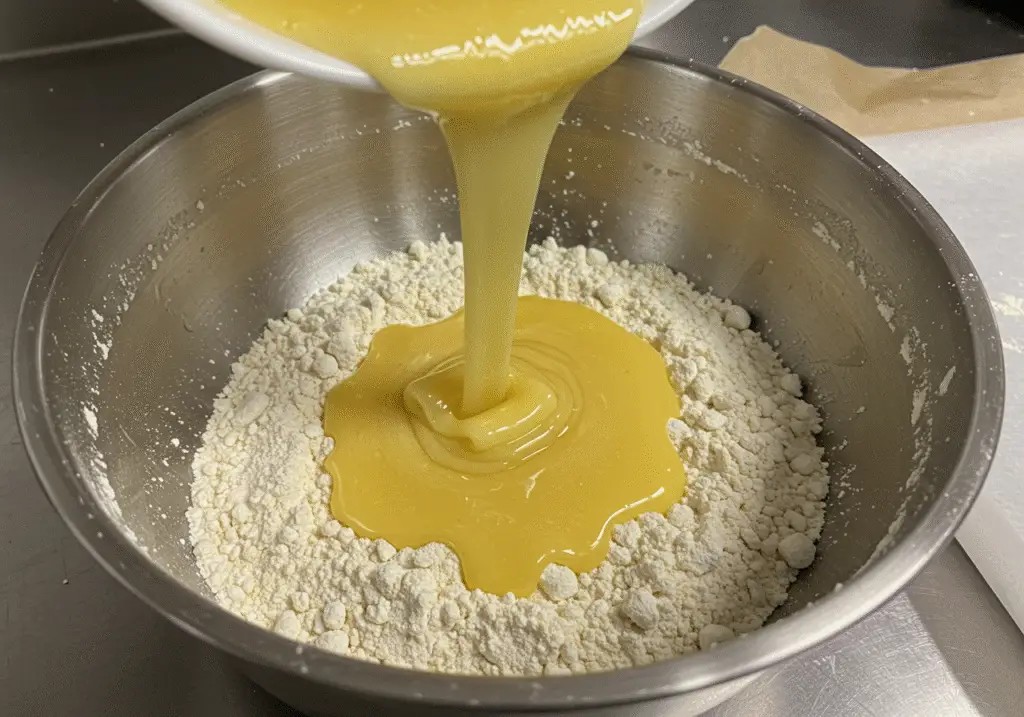 Melted honey and peanut butter mixture poured over granola ingredients for Grey's Anatomy Granola Bars.