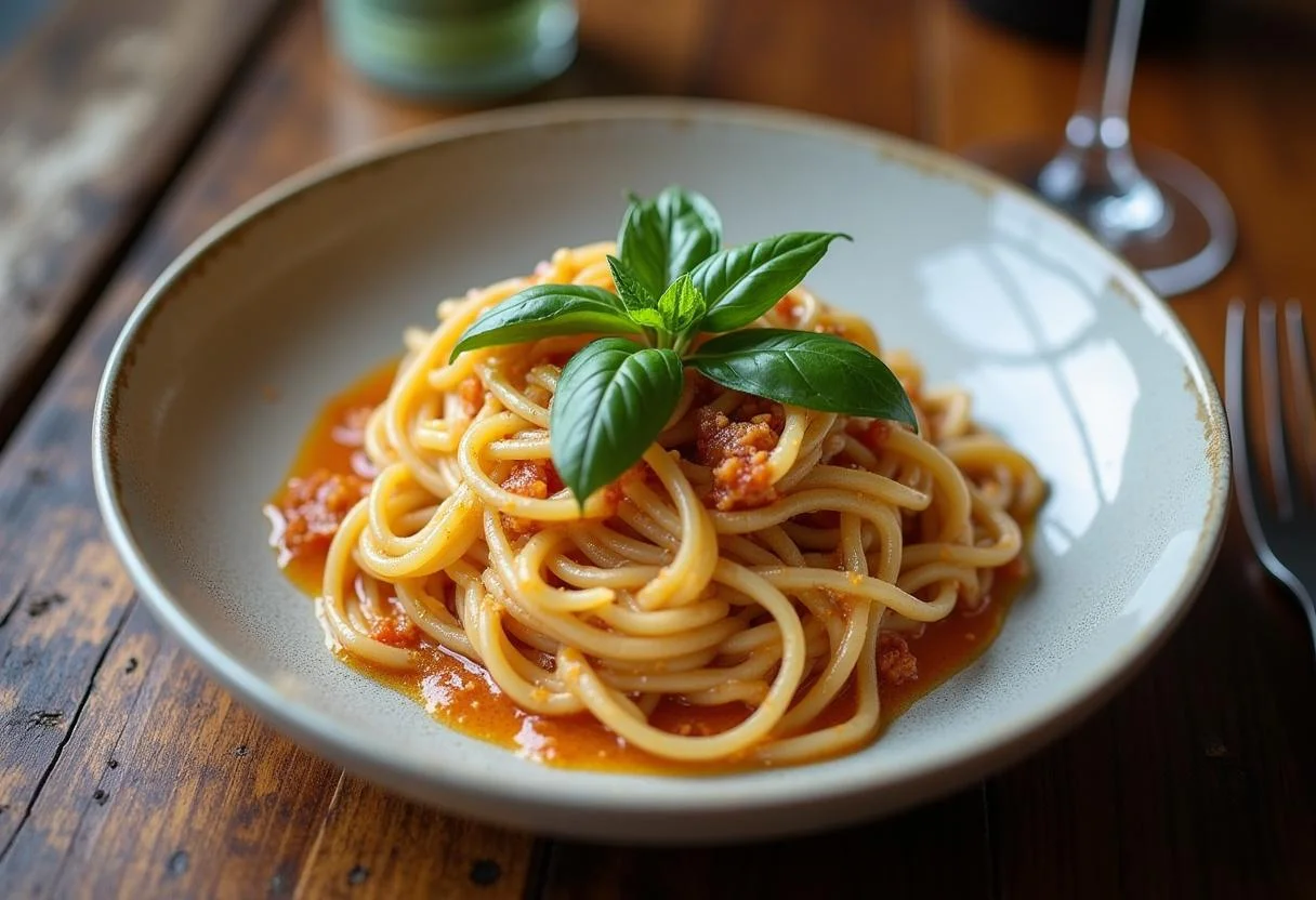 Delicious A Star Is Born Lady Gaga's Ally's Angel Hair Pasta elegantly plated with fresh herbs and a glass of wine, perfect for a meal inspired by the film.