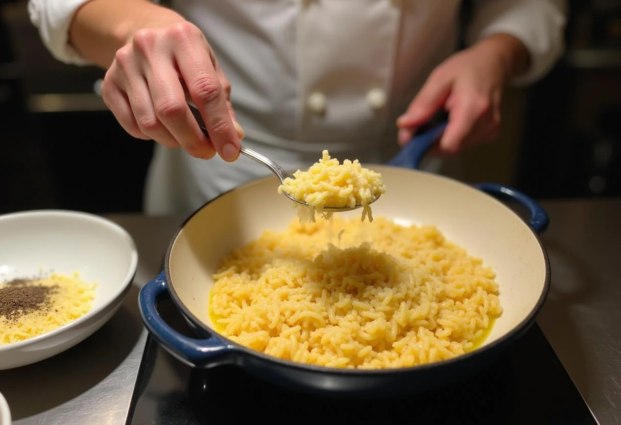 Incorporating Parmesan cheese into American Hustle Jennifer Lawrence's Rosalyn's Risotto with a Twist for a creamy texture.