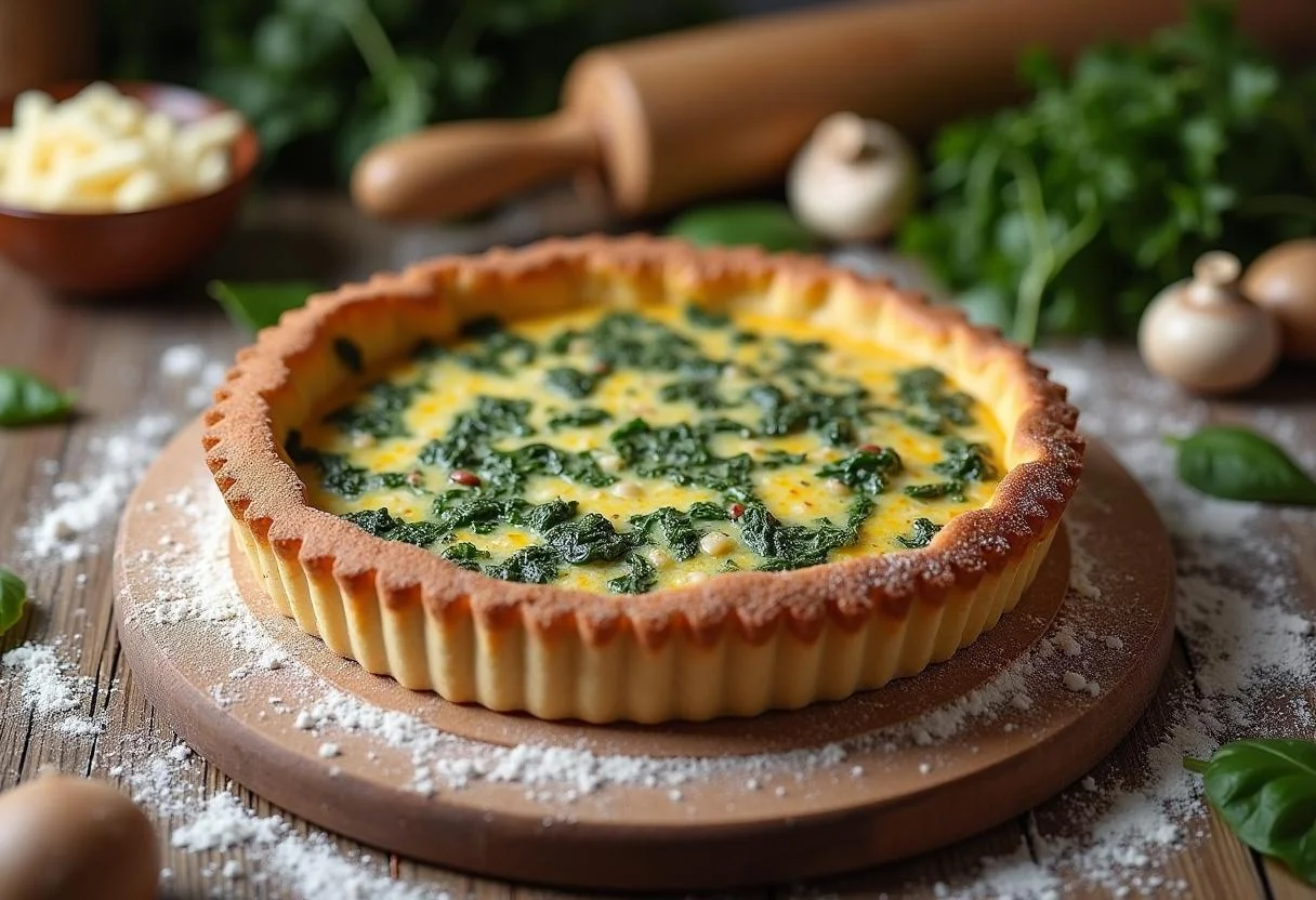 Preparation of Attack on Titan Levi's Clean Freak Quiche with a freshly baked crust and fresh organic ingredients.