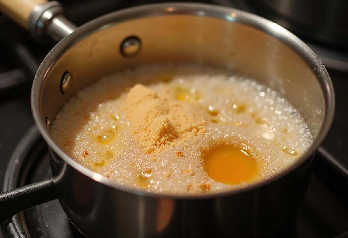 Making Breaking Bad Blue Sky Candy Rock Candy with bubbling sugar mixture over the stove.