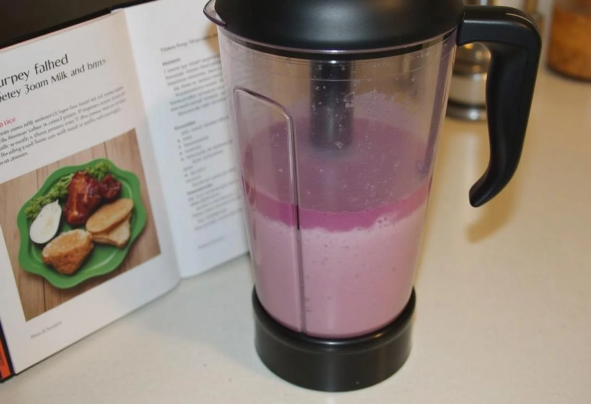 Blending ingredients for Breaking Bad Marie's Purple Yam Puree in a blender to achieve a smooth texture.
