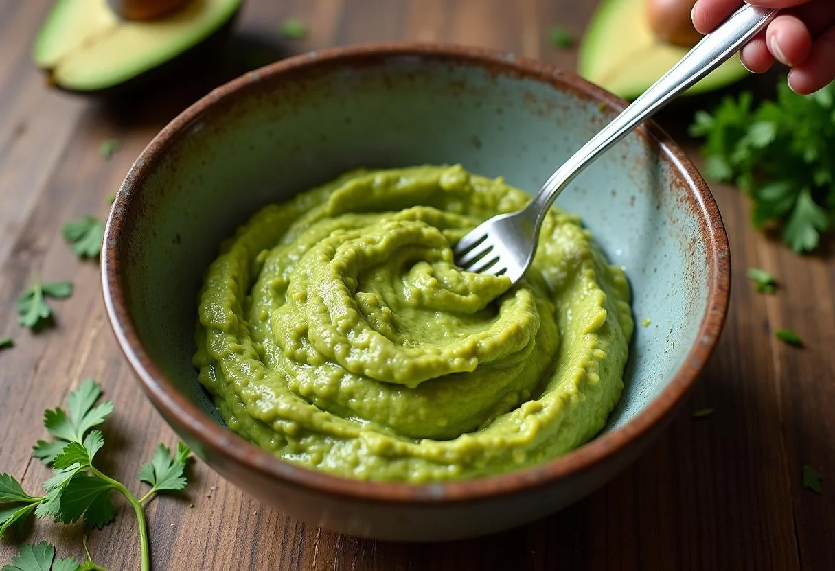 Mashed avocados with fresh herbs and lime juice for Brooklyn Nine-Nine Charles Boyle's Artisanal Avocado Toast.