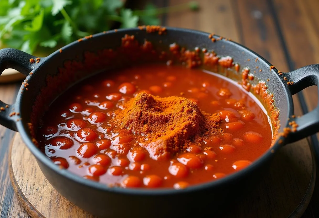 Creating a rich sauce for Brooklyn Nine-Nine Pontiac Bandit's Prison Break Bean Chili, blending tomatoes and chili spices to deepen the flavor.