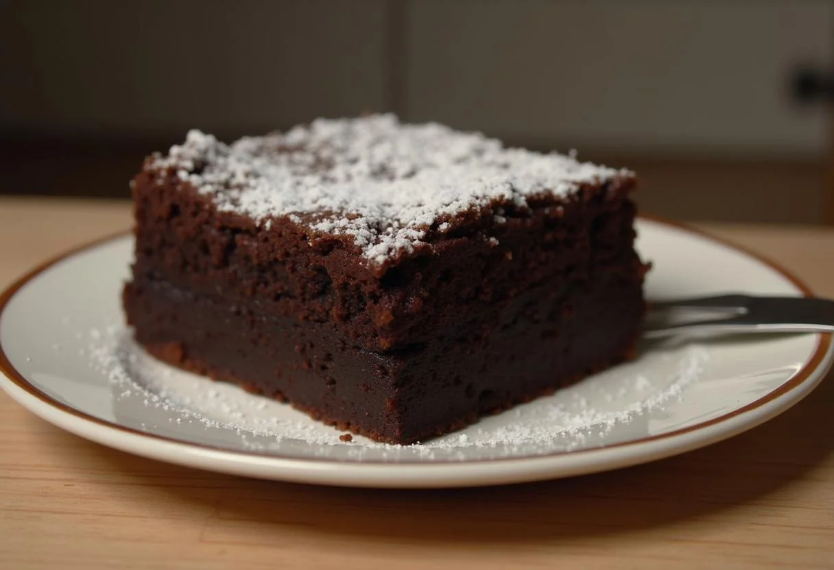 Finished slice of Brooklyn Nine-Nine Rosa Diaz's Dark and Dangerous Brownies, presented on a wooden board, highlighting their decadent chocolatey goodness.
