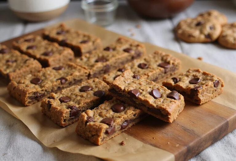 Final display of delicious homemade Charlie and the Chocolate Factory Golden Ticket Granola Bars on a wooden board.