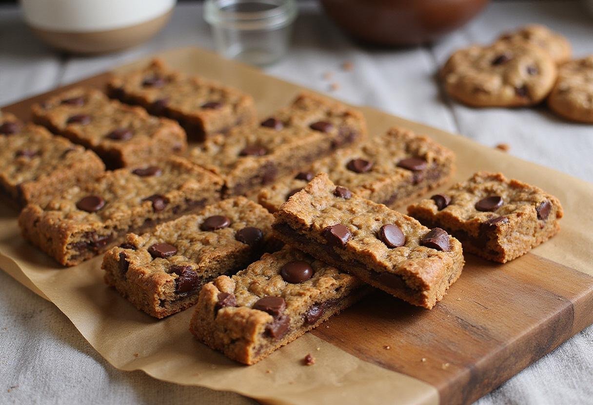 Final display of delicious homemade Charlie and the Chocolate Factory Golden Ticket Granola Bars on a wooden board.
