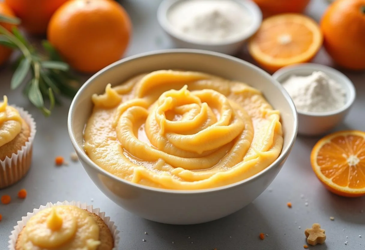 Delicious orange cupcake batter made for Charlie and the Chocolate Factory Oompa Loompa Orange Cupcakes, showcasing fresh ingredients and vibrant colors.
