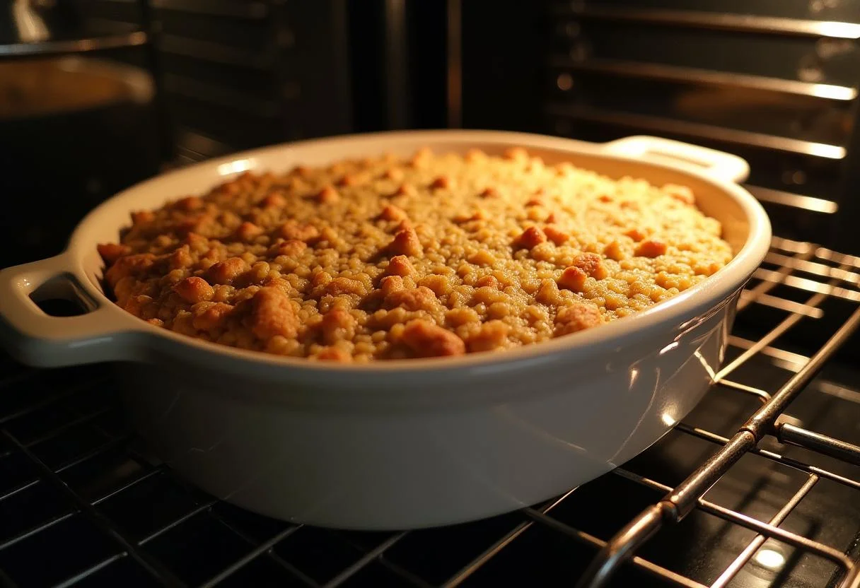 Freshly baked Cherry Tom Holland's Redemption Berry Crumble cooling on a rack, showcasing a golden brown topping and bubbling cherry filling.