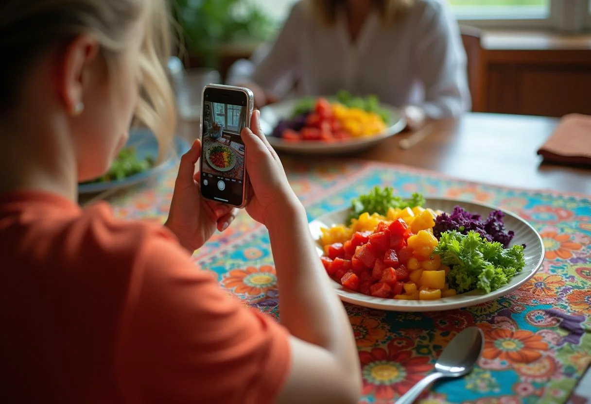 Stunning display of Chromatica Lady Gaga's Rain on Me Rainbow Salad on a dining table, showcasing the colorful and artistic presentation of the dish.