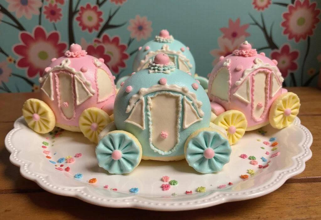 Final display of Cinderella Coachman's Carriage Cakes, showcasing enchanting themed cupcakes, perfect for a fairy tale celebration.