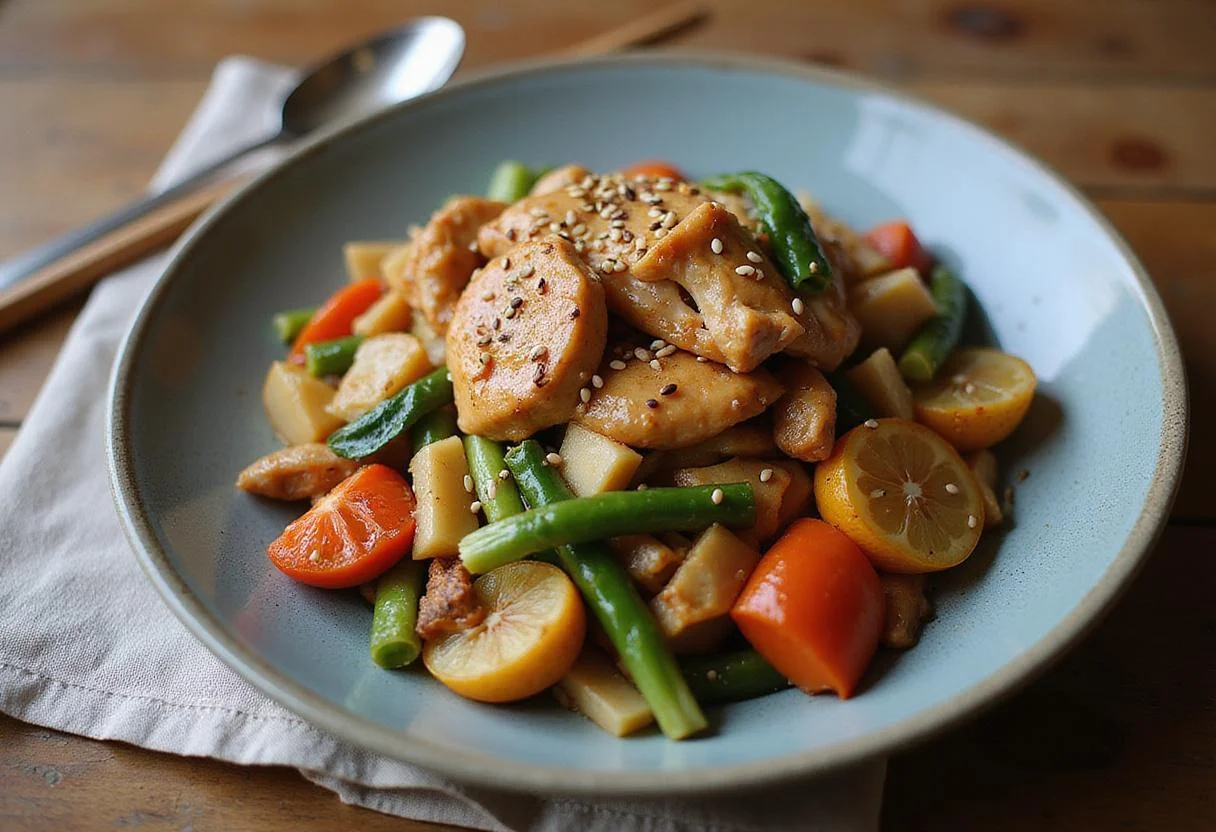 Finished dish of Creed Michael B. Jordan's Champion Chicken Stir-fry, featuring a vibrant and appetizing presentation, ready to be enjoyed.