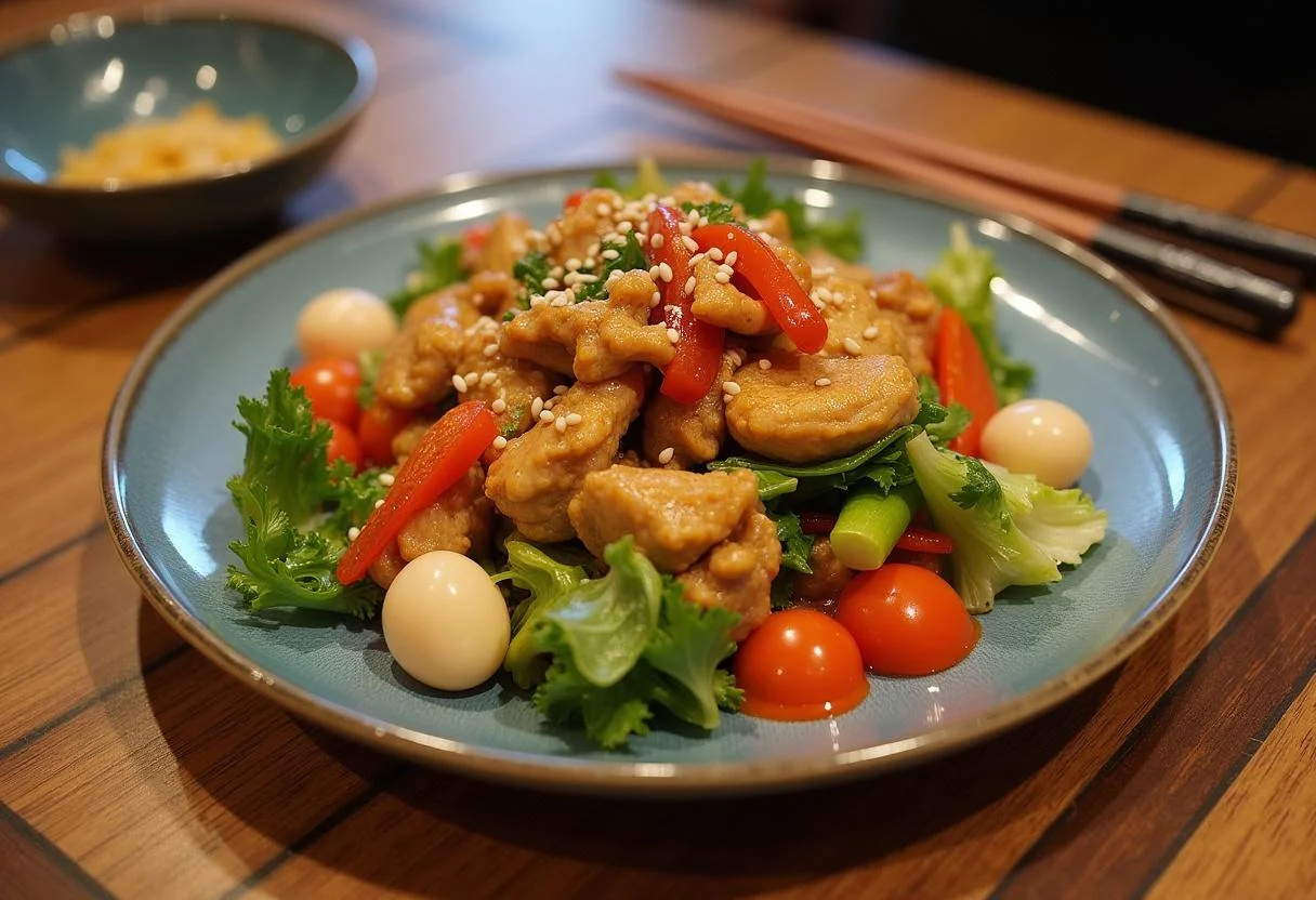 Finished dish of Creed Michael B. Jordan's Champion Chicken Stir-fry, featuring a vibrant and appetizing presentation, ready to be enjoyed.