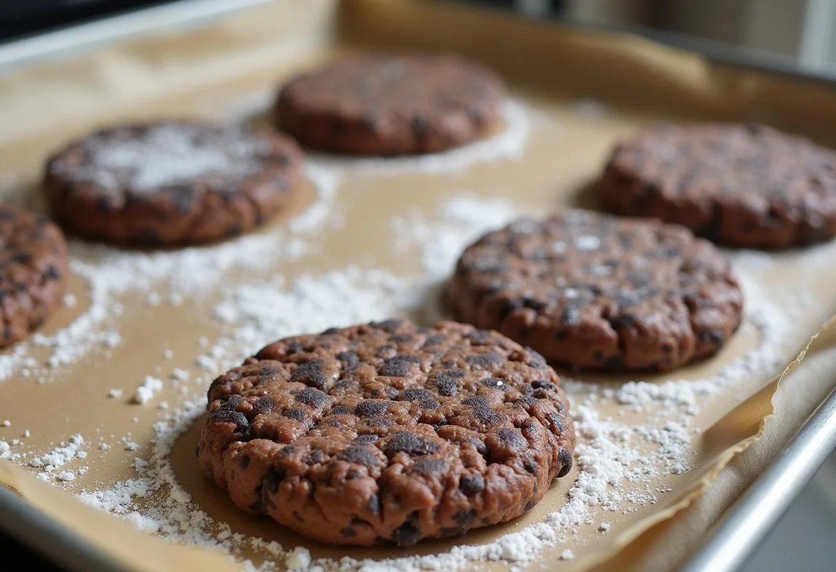 Shaping black bean burger patties for Cruella Emma Stone's Dalmatian-Spotted Black Bean Burgers, with a focus on their distinctive spotted appearance.