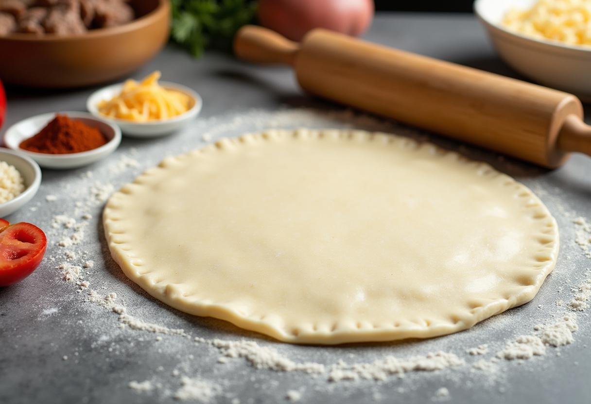 Freshly rolled empanada dough and ingredients for Dragon Ball Android 18's Energy Drain Empanadas preparation.