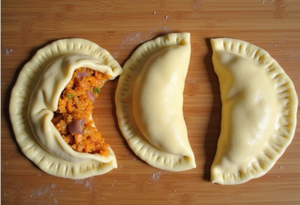 Filled empanadas ready to be sealed, showcasing the delicious filling for Dragon Ball Android 18's Energy Drain Empanadas.