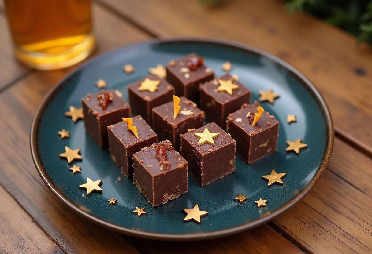 Delicious squares of Dragon Ball Beerus' Destruction Divinity Fudge displayed creatively on a plate.