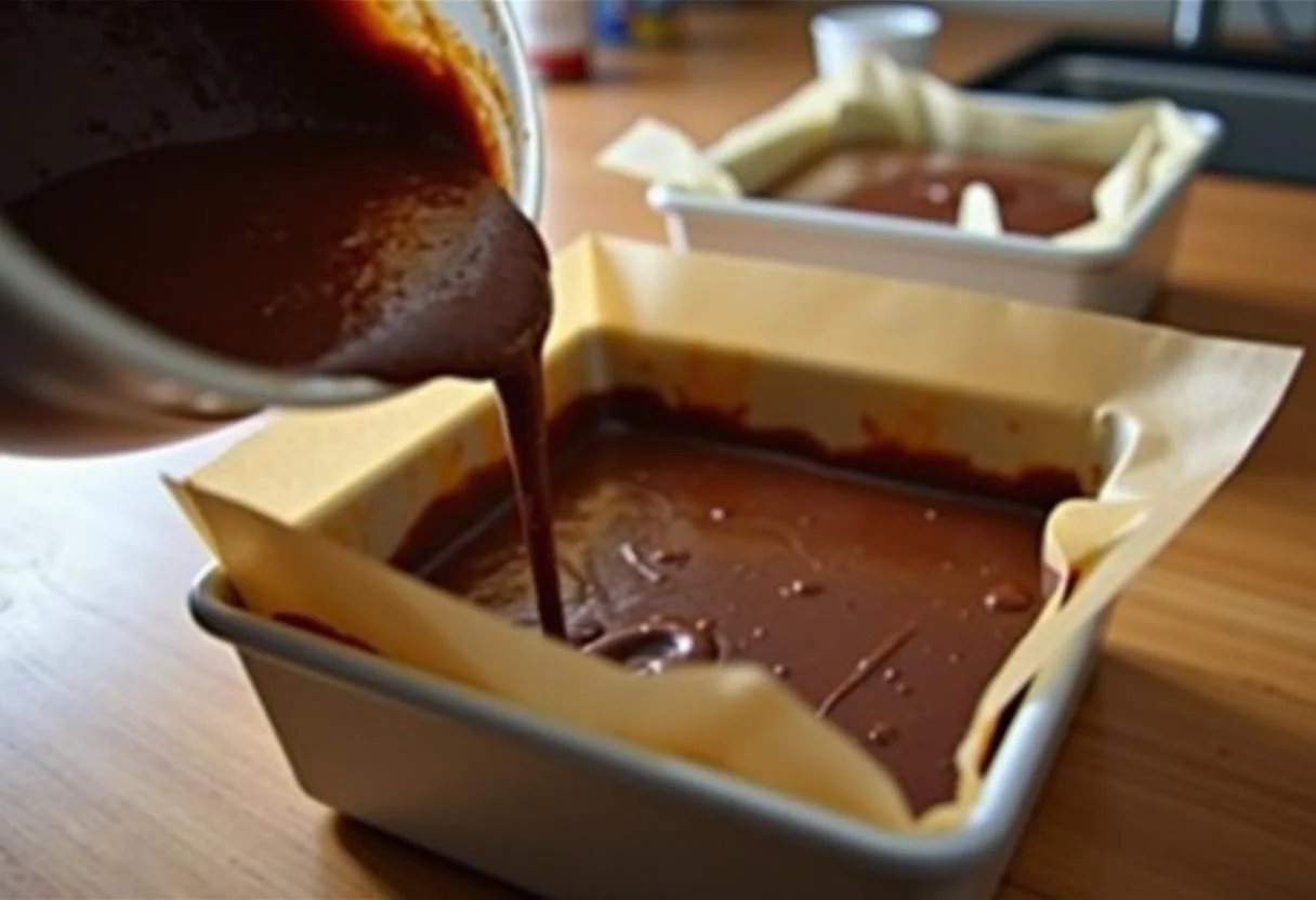 Pouring fudge mixture into a baking dish for Dragon Ball Beerus' Destruction Divinity Fudge.