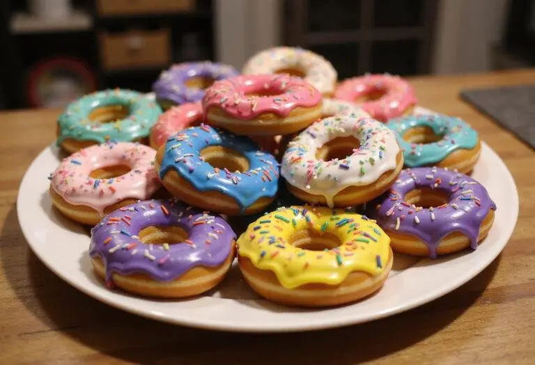 Stunning presentation of Dragon Ball Frieza's Galactic Glaze Donuts, showcasing colorful glazes and sprinkles on a platter.