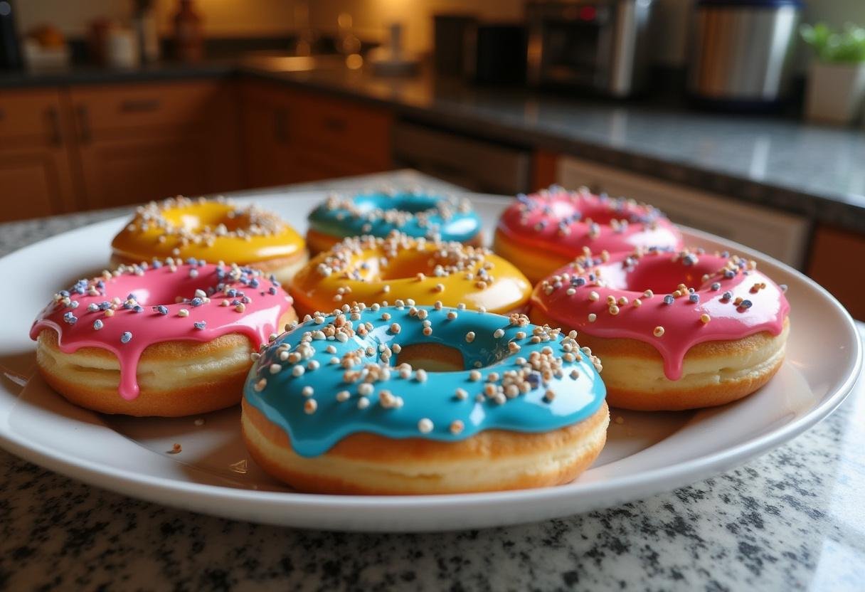 Stunning presentation of Dragon Ball Frieza's Galactic Glaze Donuts, showcasing colorful glazes and sprinkles on a platter.