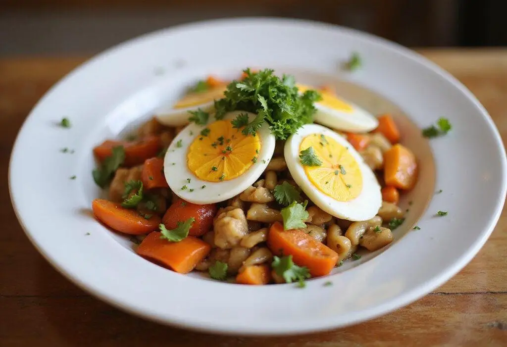 Delicious Dragon Ball Goku's Saiyan Scramble served on a plate, a colorful and appetizing display of the anime-inspired dish.
