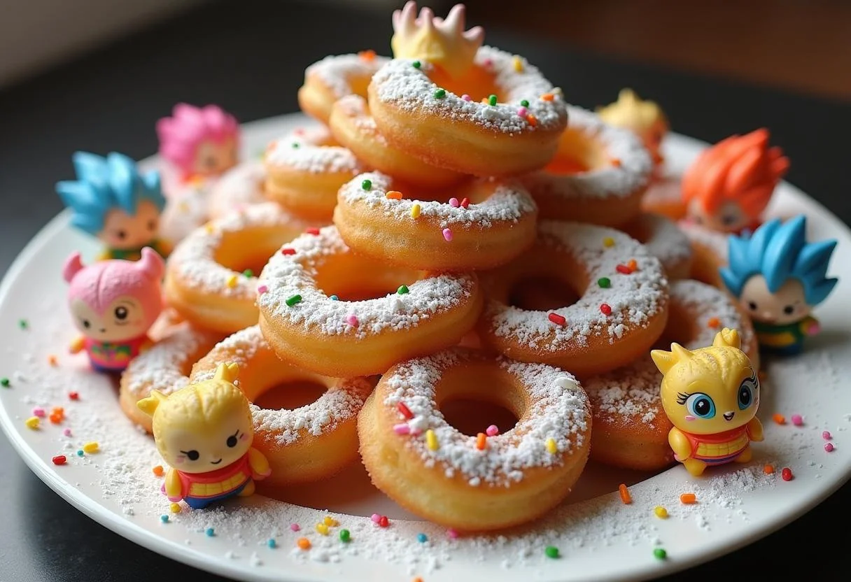 Serving freshly made Dragon Ball Gotenks' Fusion Food Funnel Cake, showcasing the delicious and whimsical presentation of the dessert.