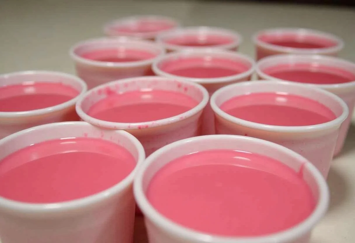 Filling cups with Dragon Ball Z Majin Buu's Pink Power Pudding, highlighting the whimsical and delightful dessert preparation process.