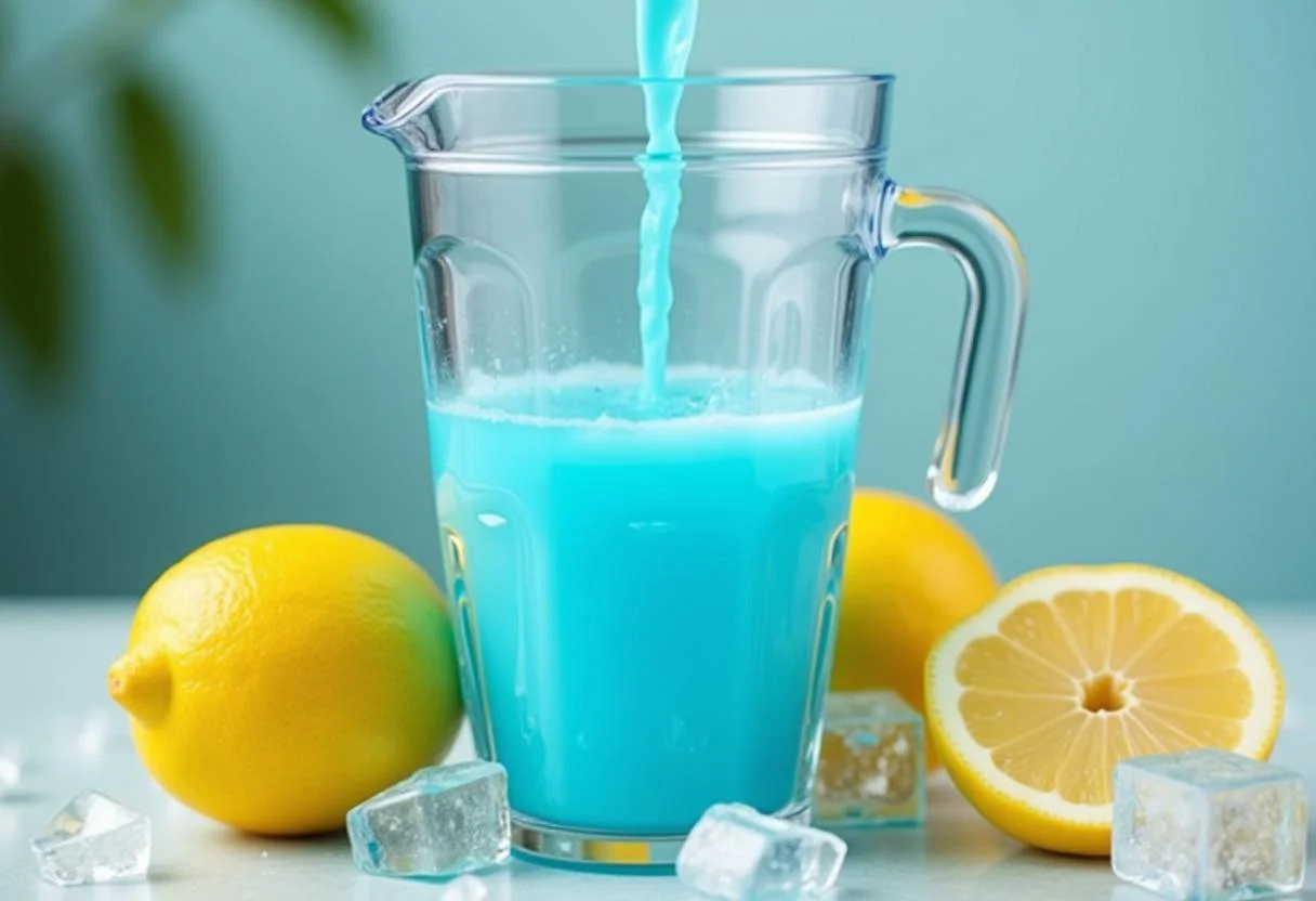 Discover how to create Frozen Arendelle Aqua Lemonade with vibrant blue colors and fresh ingredients like lemons and ice.