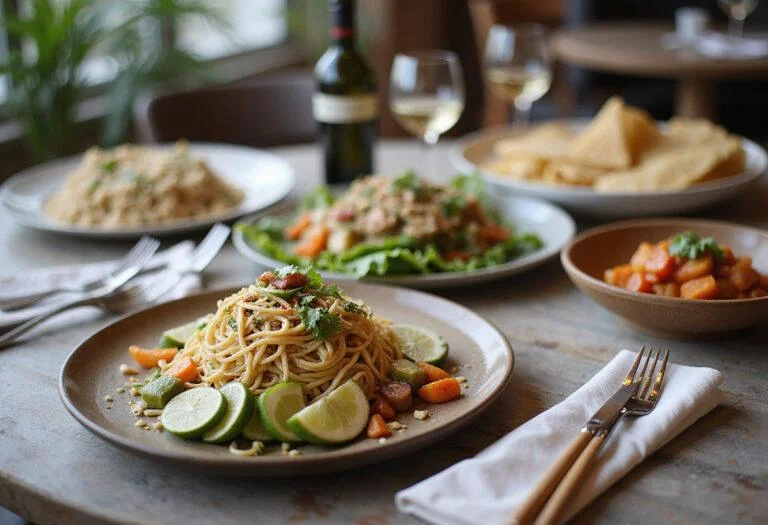 Finished Frozen Northuldra Nature Noodle Salad in a delightful dining setting, perfect for sharing.