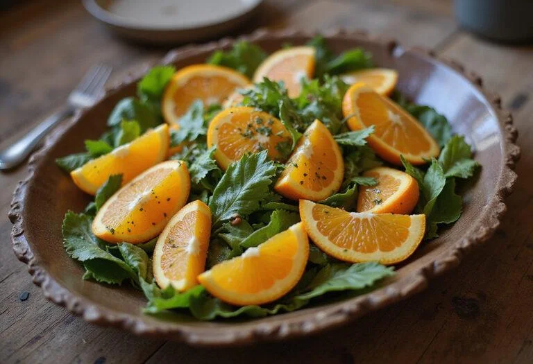 Final presentation of Game of Thrones Dothraki Orange Salad on a rustic platter, a stunning dish full of colors and flavors.