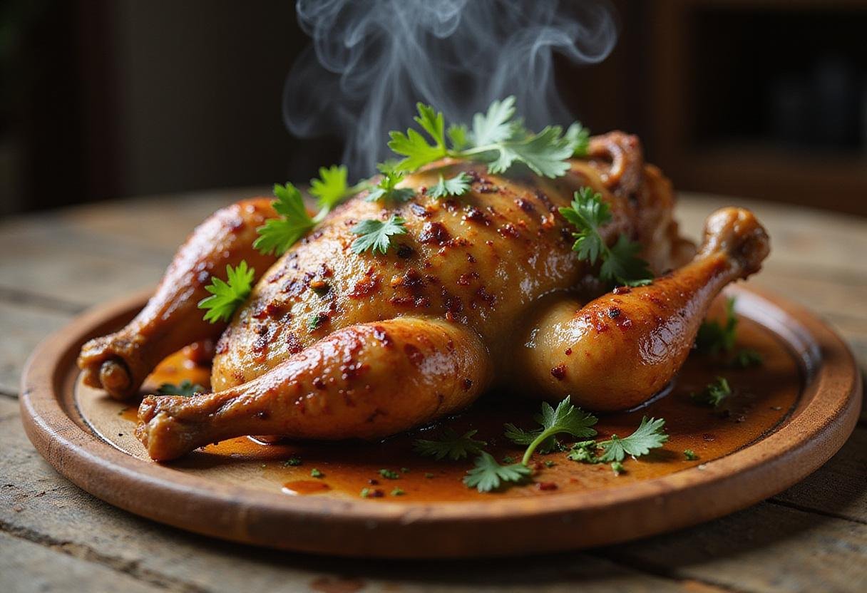 Final dish of Game of Thrones Dragon's Breath Chicken displayed artistically, emphasizing the rich flavors and visual appeal.