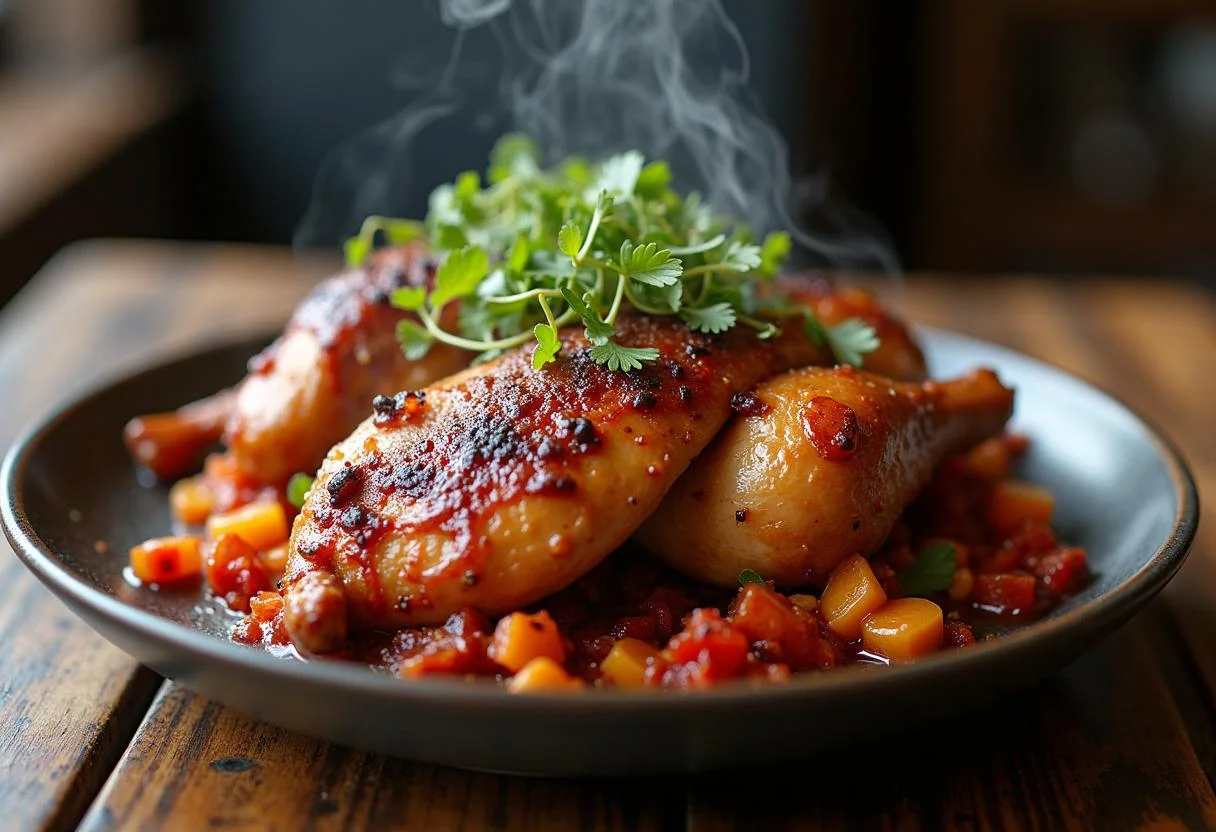 Final dish of Game of Thrones Dragon's Breath Chicken displayed artistically, emphasizing the rich flavors and visual appeal.