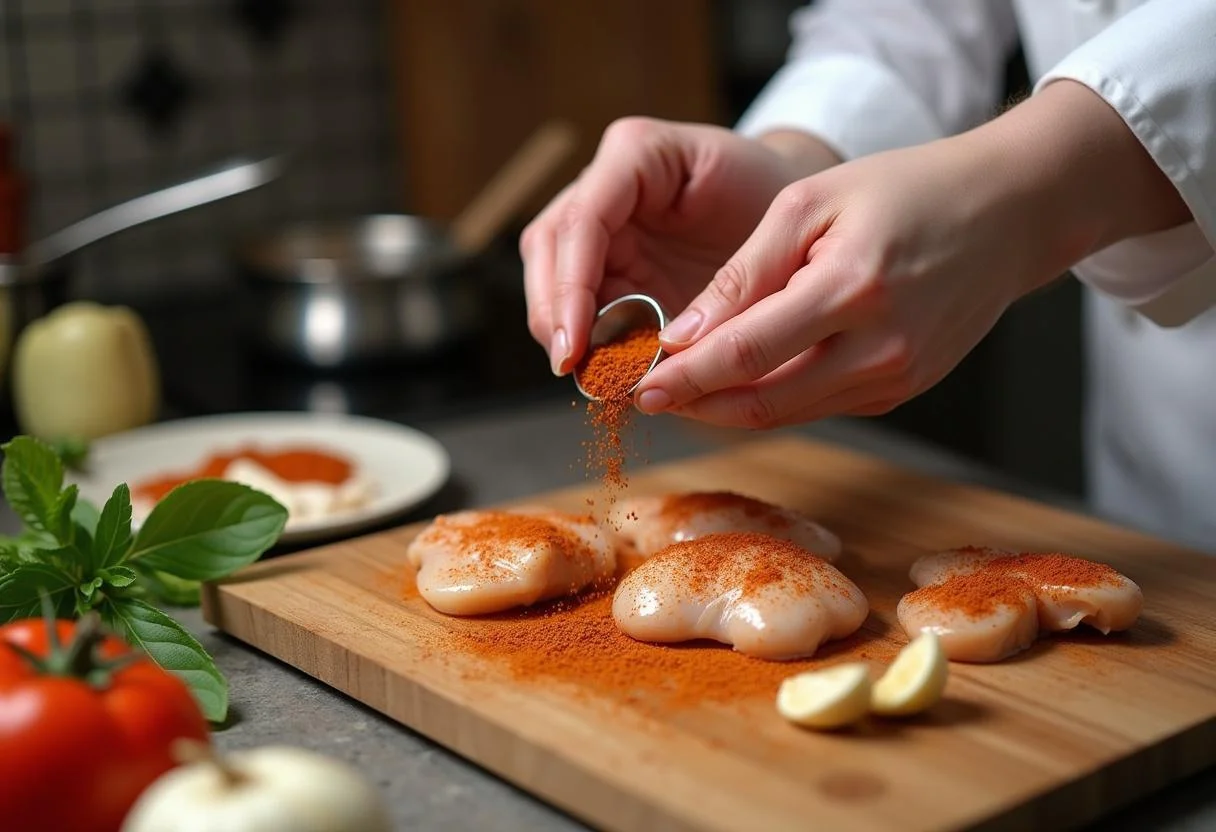 Game of Thrones Dragon's Breath Chicken preparation with a flavorful spice mix on fresh chicken pieces.