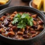 Satisfying bowl of Game of Thrones Night's Watch Black Bean Chili, garnished and served, perfect for a hearty meal.