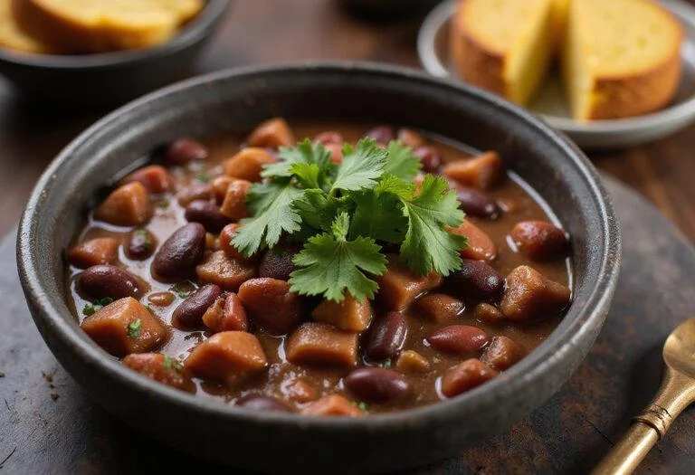 Satisfying bowl of Game of Thrones Night's Watch Black Bean Chili, garnished and served, perfect for a hearty meal.