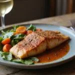Final presentation of Game of Thrones Unsullied Spice-Rubbed Fish, beautifully garnished and served alongside colorful vegetables, showcasing culinary artistry.