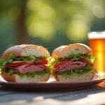 Final presentation of Gilmore Girls Doose's Market Deli Delight, showcasing a delicious deli sandwich in an inviting outdoor setting.