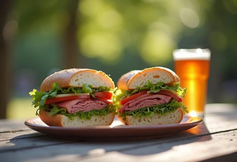 Final presentation of Gilmore Girls Doose's Market Deli Delight, showcasing a delicious deli sandwich in an inviting outdoor setting.