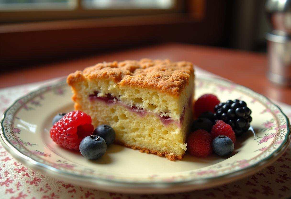 Delicious slice of Gilmore Girls Luke's Diner Coffee Cake served on a vintage plate, perfect for sharing.