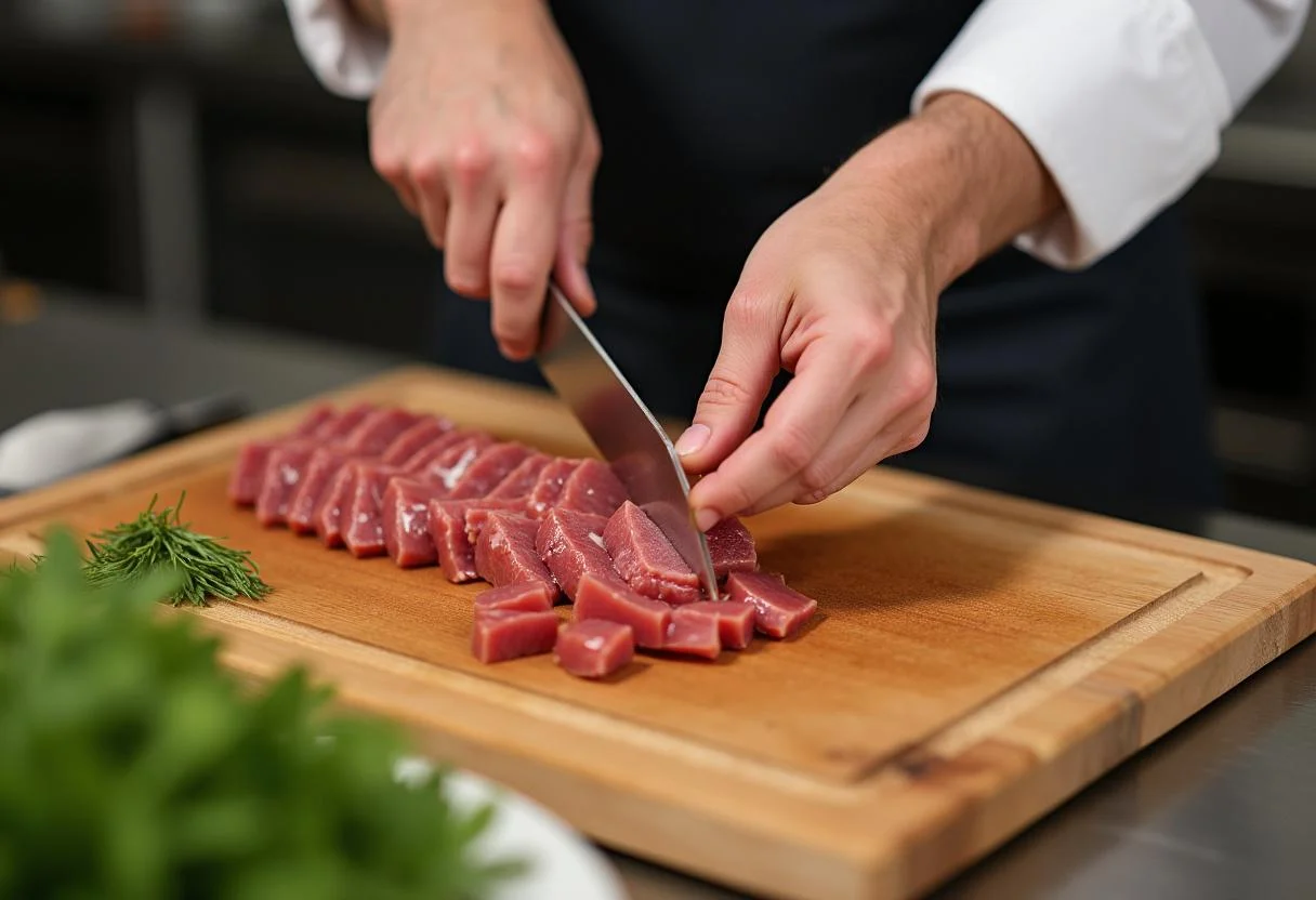 Preparing Hannibal's Fine Dining Foie Gras with fresh delicacies and gourmet herbs in a professional kitchen.