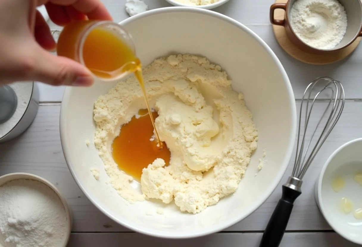 Creaming butter and mixing ingredients for Harry Potter Beauxbatons Butterfly Biscuits surrounded by baking tools.
