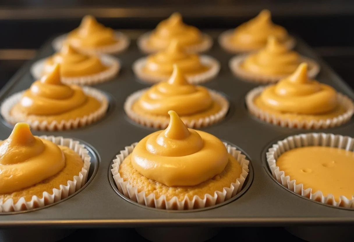 Cupcake tray filled with batter for Harry Potter Butterbeer non-alcoholic Cupcakes ready for baking.