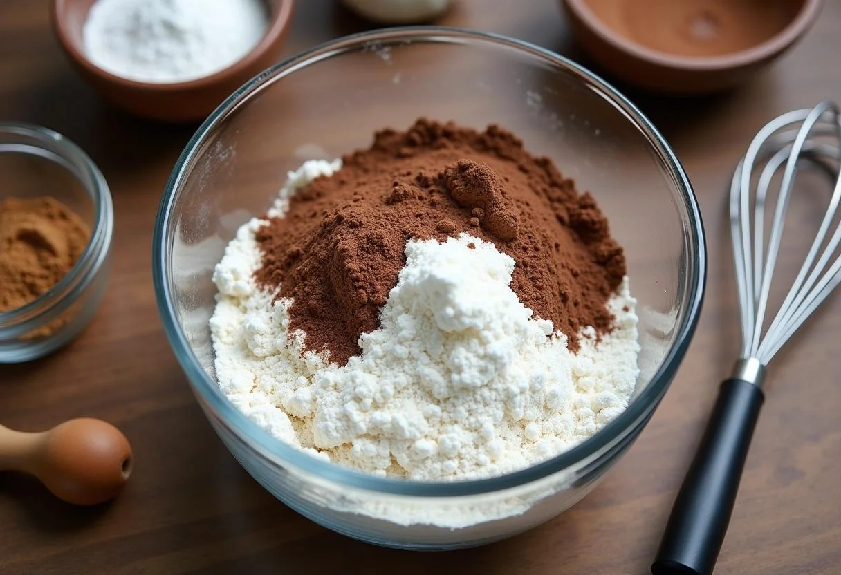 Delicious Harry Potter Cauldron Cakes ingredients mixing dry components like flour and sugar for a magical treat.